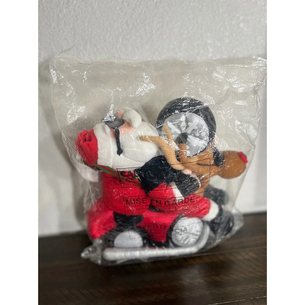 Motorcycle Santa Animated Plush Light Up Musical Reindeer Christmas New Sealed